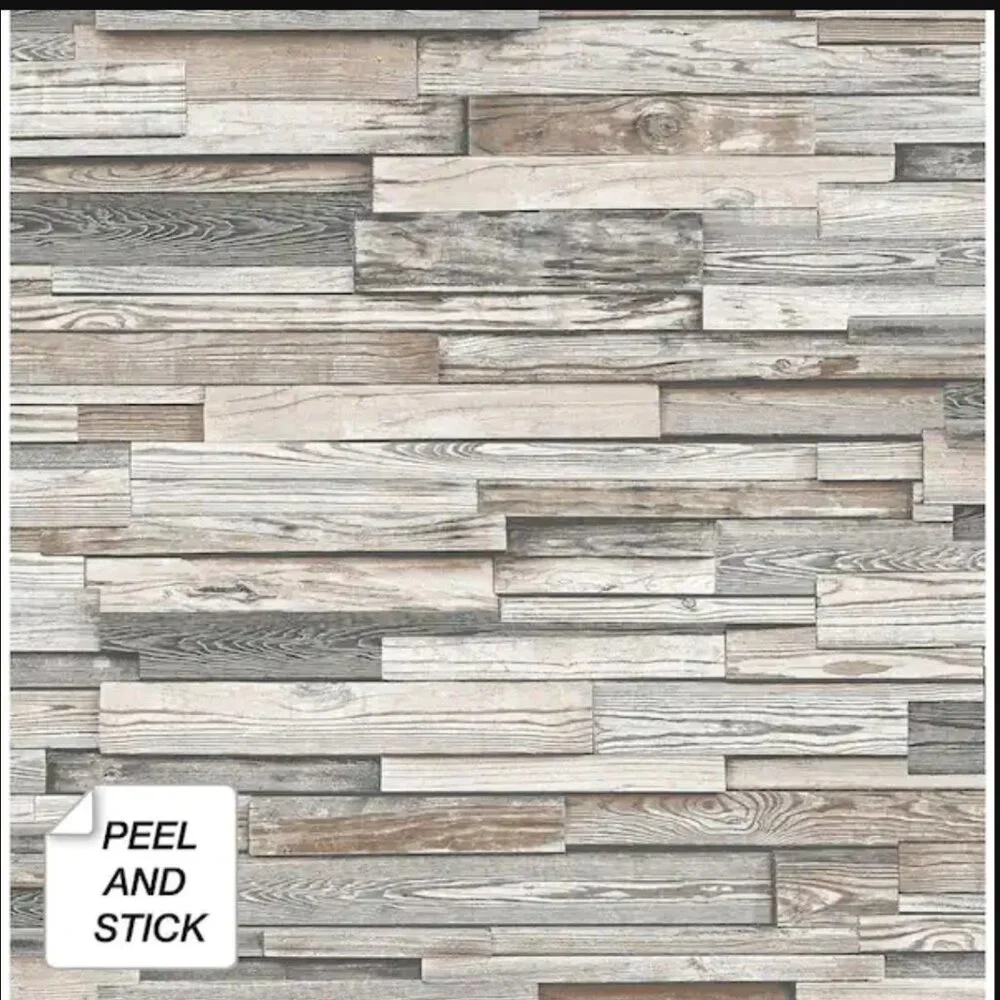 Reclaimed Wood Plank Vinyl Peel & Stick Wallpaper Roll 30.75 Sq. Ft. NEW